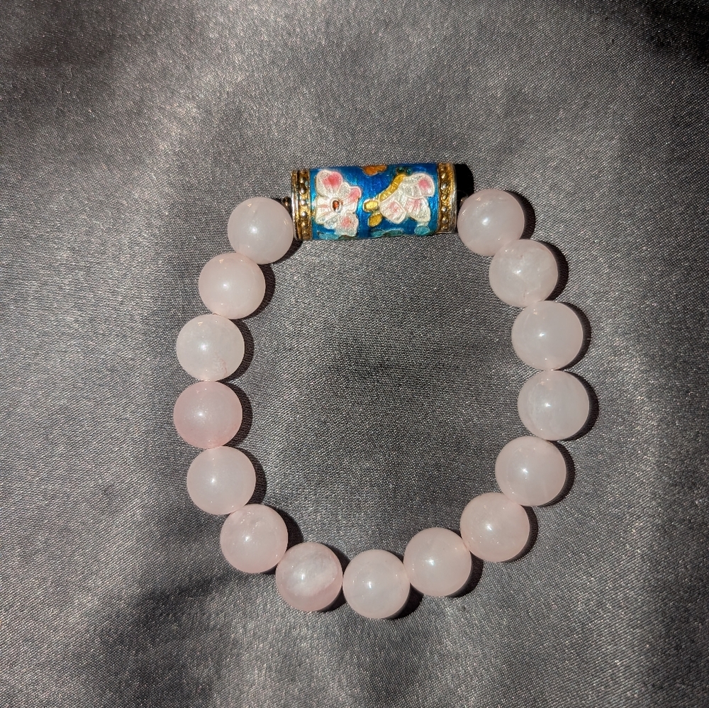 Rose Quartz And Cloisonne Bracelet - Picture 4 of 7